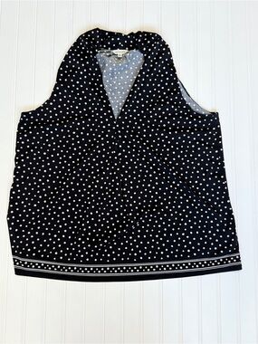 Max Studio Black Sleeveless V-Neck Polka Dot Top